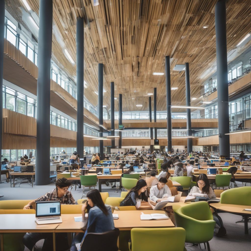 Students studying in a modern university library